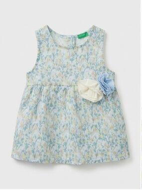 United Colors Of Benetton Light Blue Floral Dress with Cream & Blue Flower